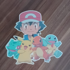 Pokemon Pikachu, Bisasam, Glumanda, Schiggy, Ash dunkle Textilien Bügelbild